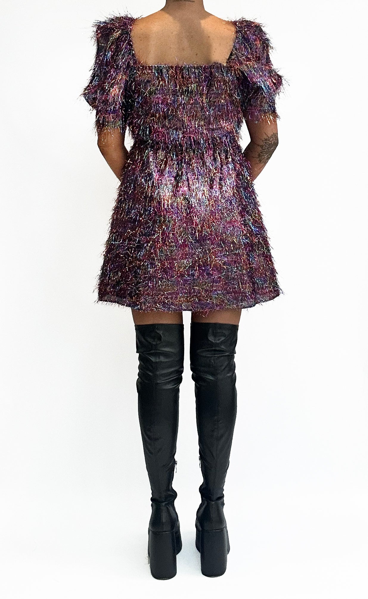 purple tinsel dress tinsel-holiday-dress-bow-shoulder-multi-colored1 - MEMORANDUM